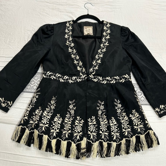 Nanette Lepore black silk & cotton blend embroidered blazer with fringe size 4 - Picture 1 of 10